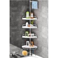 Dprodo Adjustable Corner Shower Tension Pole with 4 Tier Shelf in White