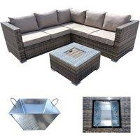 FURNITURE ONE 5 Seater Rattan Patio Corner Sectional Sofa with Ice Bucket Coffee Table in Brown | Size: 1 Pack