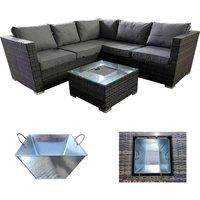 FURNITURE ONE 5 Seater Rattan Patio Corner Sectional Sofa with Ice Bucket Coffee Table in Dark Grey | Size: 1 Pack