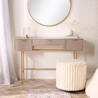 OHS Ribbed Dressing Table Vanity Makeup Desk with 3 Drawers in Natural
