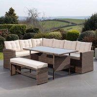 Artemis Home Piana Outdoor Rattan Corner Sofa with Table & Bench in Brown