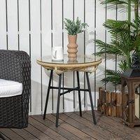 OUTSUNNY Rattan Side Table with Round PE Rattan & Tempered Glass Table Top in Beige