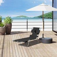 OUTSUNNY Sun Lounger with Reading Hole, Folding Garden Lounger, Black