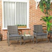 OUTSUNNY 3PC Garden Rattan Bistro Set with Glass Top Table in Grey