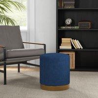 HOMCOM Modern Round Footstool, Fabric Upholstered Foot Rest in Dark Blue