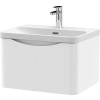 Balterley Bathroom Wall Hung 1 Drawer Vanity & Ceramic Basin, Satin White, 600mm in White