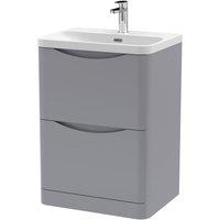 Balterley Bathroom Floor Standing 2 Drawer Vanity, Ceramic Basin, Grey, 600mm in Grey