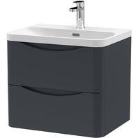 Balterley Arch Wall Hung 2-Drawer Bathroom Vanity, Ceramic Basin, Grey, 600mm in Grey