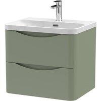 Balterley Arch Bathroom Wall Hung 2 Drawer Vanity, Ceramic Basin, Green, 600mm in Green