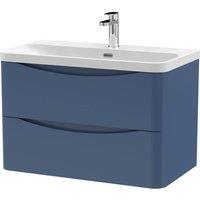 Balterley Arch Bathroom Wall Hung 2 Drawer Vanity, Ceramic Basin, Blue, 800mm in Blue