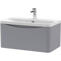 Balterley Arch Bathroom Wall Hung 1 Drawer Vanity, Ceramic Basin, Grey, 800mm in Grey