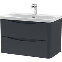 Balterley Bathroom Wall Hung 2 Drawer Vanity, Ceramic Basin, Dark Grey, 800mm in Grey