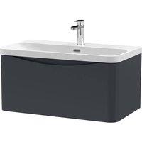 Balterley Arch Bathroom Wall Hung 1 Drawer Vanity, Ceramic Basin, Grey, 800mm in Grey