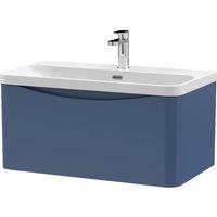 Balterley Arch Bathroom Wall Hung 1 Drawer Vanity, Ceramic Basin, Blue, 800mm in Blue