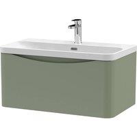 Balterley Arch Bathroom Wall Hung 1 Drawer Vanity, Ceramic Basin, Green, 800mm in Green