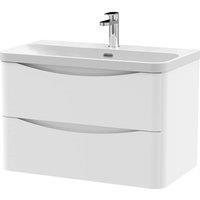 Balterley Arch Bathroom Wall Hung 2 Drawer Vanity, Ceramic Basin, White, 800mm in White