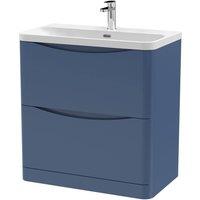Balterley Bathroom Floor Standing 2 Drawer Vanity, Ceramic Basin, Blue, 800mm in Blue