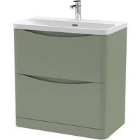 Balterley Bathroom Floor Standing 2 Drawer Vanity, Ceramic Basin, Green, 800mm in Green