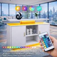 Harmin Modern White LED Coffee Stand Sideboard | Bar Cabinet Storage Unit