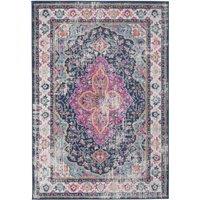 THE RUGS Marrakech Pink Navy Distressed Medallion Living Room Rug & Runner 440 | Size: 160 cm x 230 cm