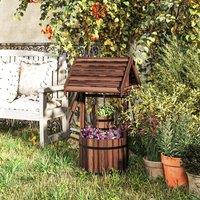 OUTSUNNY Wooden Wishing Well Planter, Flower Planter with Drainage Hole in Brown