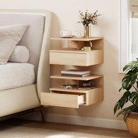 HOMCOM Modern Nightstand Set of 2, Wall Mounted Bedside Cabinet in Light Brown