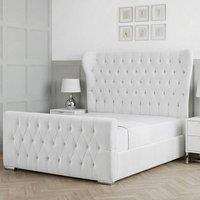 Living Comfort Bedz Velvetine Plush Velvet Upholstered Bed Slatted Base - 48Inch Headboard in White | Size: Super King