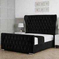 Living Comfort Bedz Velvetine Plush Velvet Upholstered Bed Slatted Base - 48Inch Headboard in Black | Size: Super King