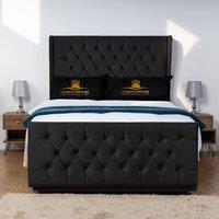 UK Bed Furniture Balamore Wingback Divan Bed Base with 54 Inch Headboard - No Storage in Black | Size: Single