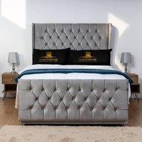 UK Bed Furniture Balamore Wingback Divan Bed Base with 54 Inch Headboard - No Storage in Grey | Size: Single