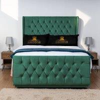 UK Bed Furniture Balamore Wingback Divan Bed Base with 54 Inch Headboard - No Storage in Green | Size: Single