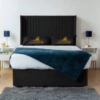 UK Bed Furniture Skyline Wingback Divan Bed Base with 54 Inch Headboard - No Storage in Black | Size: Small Double