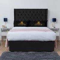 UK Bed Furniture Mary Winged Divan Bed Base with 54Inch Buttoned Headboard - No Storage in Black | Size: Single