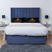 UK Bed Furniture Bella Wingback Divan Bed Base with 54 Inch Headboard - No Storage in Blue | Size: Small Double
