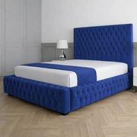Living Comfort Bedz Countess Plush Velvet Upholstered Bed Slatted Base - 48Inch Headboard in Blue | Size: Double
