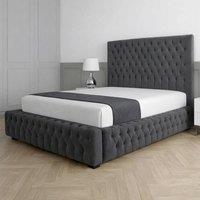 Living Comfort Bedz Countess Plush Velvet Upholstered Bed Slatted Base - 48Inch Headboard in Charcoal | Size: Small Double
