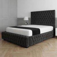 Living Comfort Bedz Countess Plush Velvet Upholstered Bed Slatted Base - 48Inch Headboard in Black | Size: Small Double