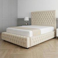 Living Comfort Bedz Countess Plush Velvet Upholstered Bed Slatted Base - 48Inch Headboard in Cream | Size: Small Double