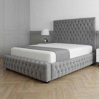 Living Comfort Bedz Countess Plush Velvet Upholstered Bed Slatted Base - 48Inch Headboard in Grey | Size: Double