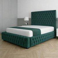 Living Comfort Bedz Countess Plush Velvet Upholstered Bed Slatted Base - 48Inch Headboard in Green | Size: Double