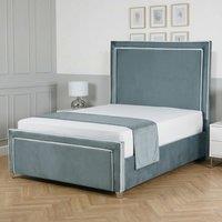 Living Comfort Bedz Verona Upholstered Gas Lift Storage Bed Frame with 48 Inch Headboard in Light Blue | Size: Small Double