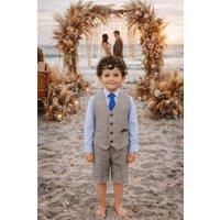 Little Giants Boy's Finn - Herringbone Shorts Suit in Light Brown | Size: 5 Years