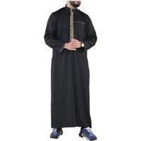 Arabic Thobes Men's Thobe Jubba Emirati Islamic Arabic Eid Embroidery Kaftan Jubbah Robe in Black | Size: Large