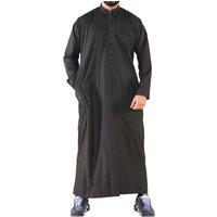 Arabic Thobes Men's Thobe Jubba Saudi Islamic Arabic Eid Cotton Kaftan Jubbah Umrah Robe in Black | Size: Large