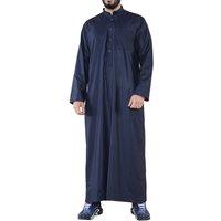 Arabic Thobes Men's Thobe Jubba Saudi Islamic Arabic Eid Cotton Kaftan Jubbah Umrah Robe in Navy | Size: Medium