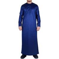Arabic Thobes Men's Thobe Robe Satin Emirati Islamic Jubba Eid Regular Fit in Navy | Size: Medium