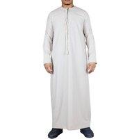 Arabic Thobes Men's Thobe Emirati Islamic Jubba Robe Eid Tassel Regular Fit in Beige | Size: Large