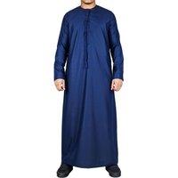 Arabic Thobes Men's Thobe Emirati Islamic Jubba Robe Eid Tassel Regular Fit in Navy | Size: Small