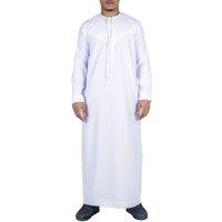 Arabic Thobes Men's Thobe Emirati Islamic Jubba Robe Eid Tassel Regular Fit in White | Size: Small