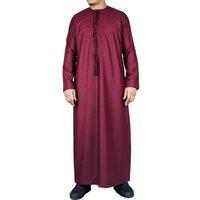Arabic Thobes Men's Thobe Emirati Islamic Jubba Robe Eid Tassel Regular Fit in Wine | Size: 2XL